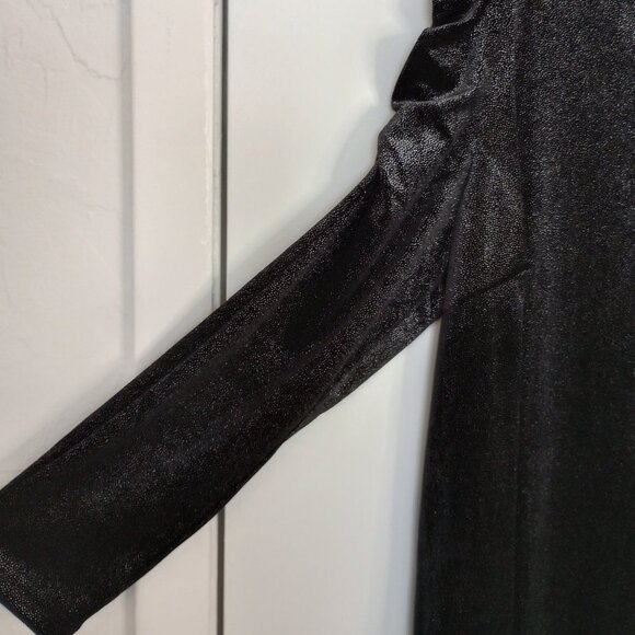 Loft Black Shimmer Ruched Sleeve Shift Dress - Picture 8 of 12
